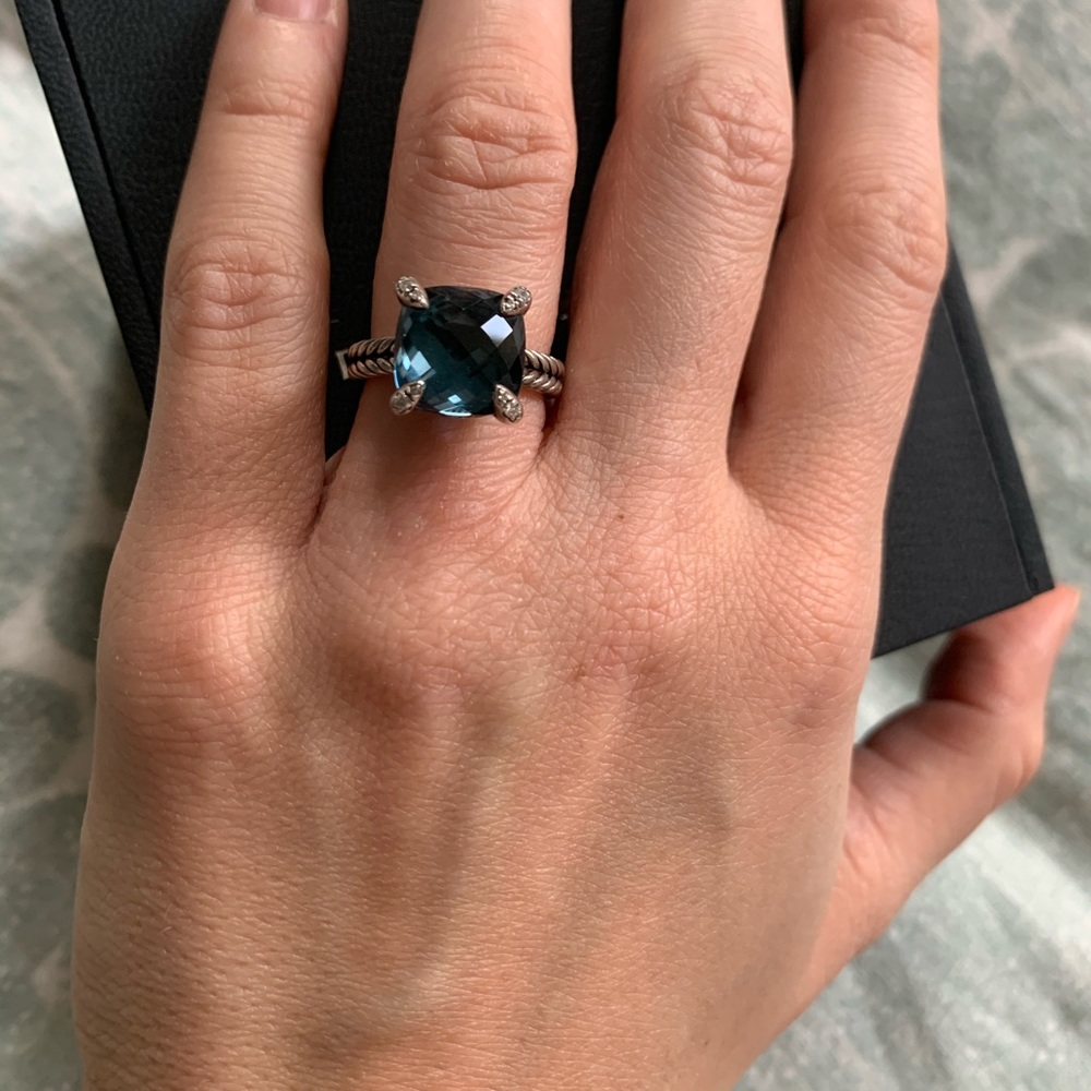 David Yurman Blue Topaz Sterling Cable Ring - Picture 2 of 5